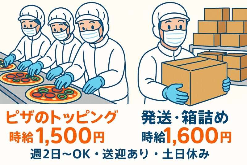 【高時給1,500円～!!】ピザの盛付/出荷作業◎週2～OK◎送迎あり(工場・製造,神戸市東灘区)のイメージ画像