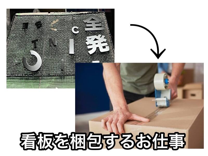 看板の梱包≫顔バレなしで会話少なめ◎梱包などの簡単作業!週3～(軽作業・物流,広島市安佐北区)のイメージ画像